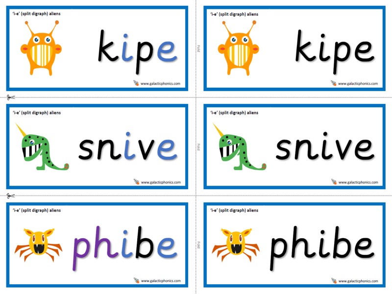ie split digraph worksheets and games Galactic Phonics