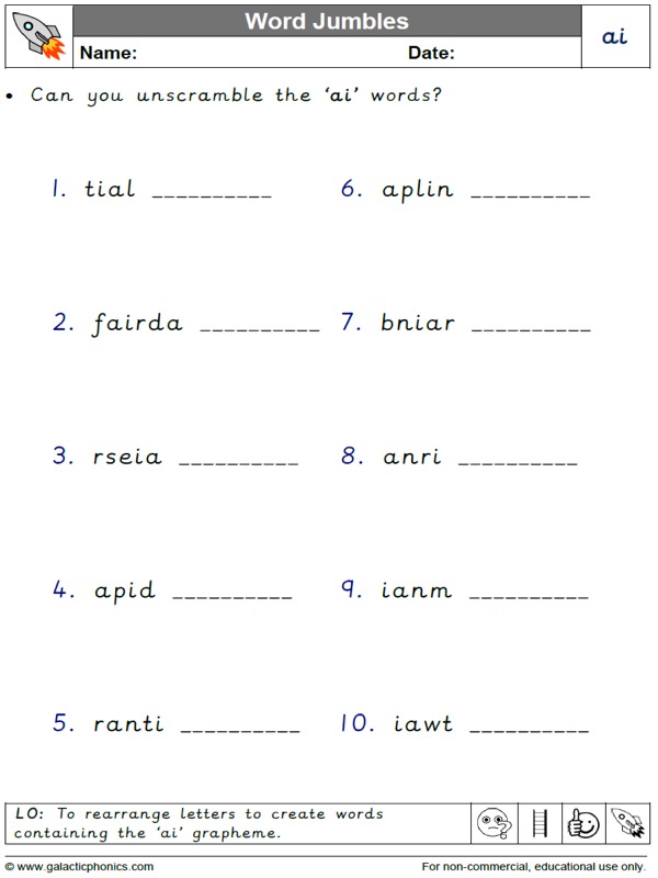 Ai Worksheets And Games Galactic Phonics