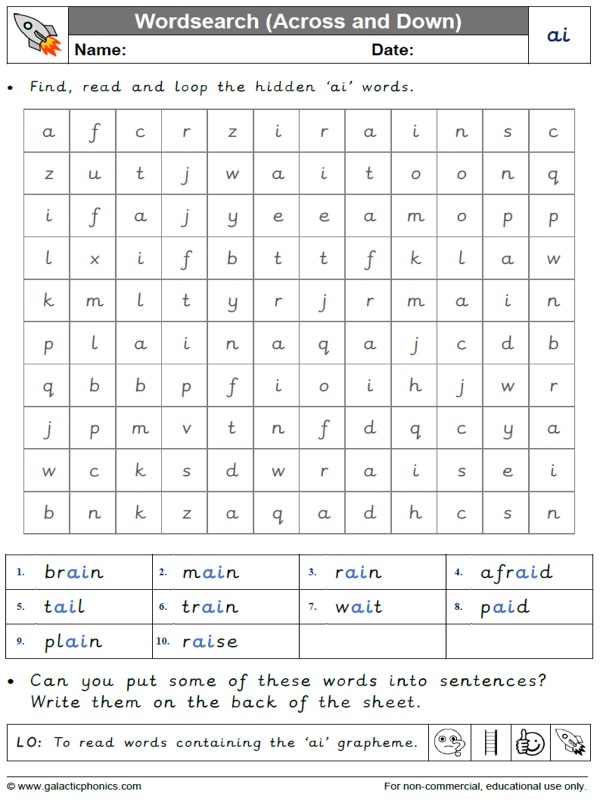 ai worksheets and games - Galactic Phonics
