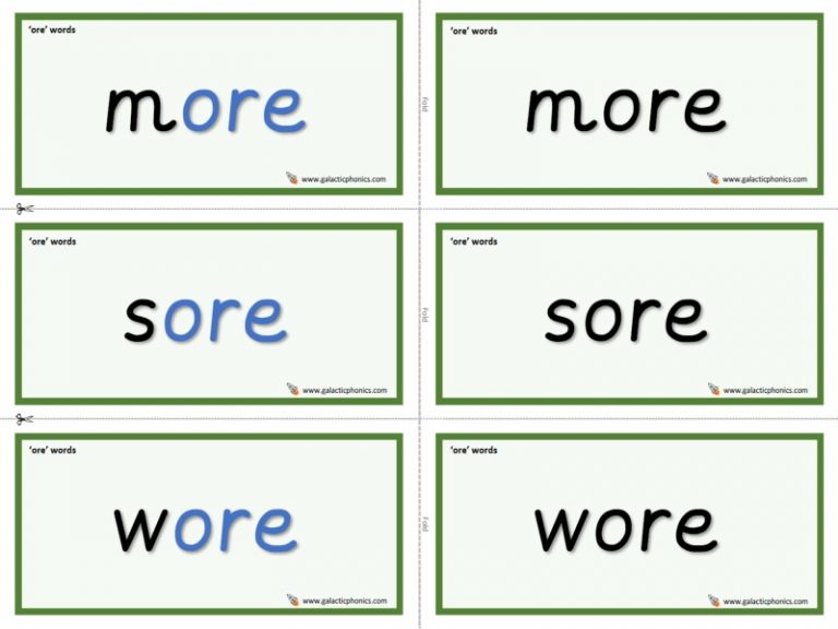 'ore' phonics worksheets and games - Galactic Phonics