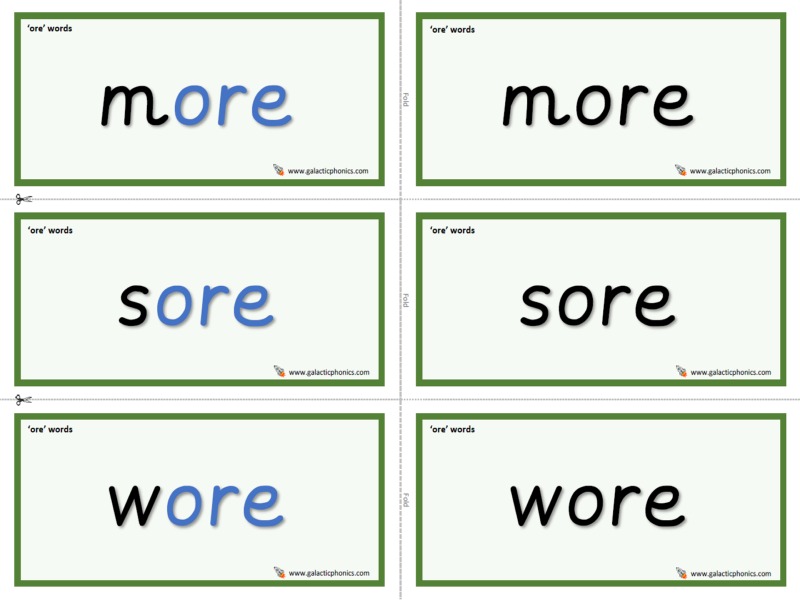 'ore' phonics worksheets and games - Galactic Phonics