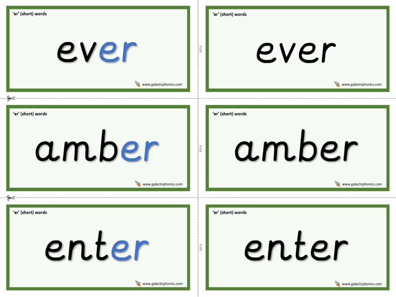 'er' (short) phonics worksheets and games - Galactic Phonics