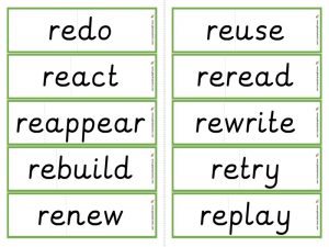 re- prefix word cards