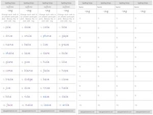 suffix -ing spelling strips (remove the e)