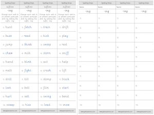 suffix -ing spelling strips (year 1)