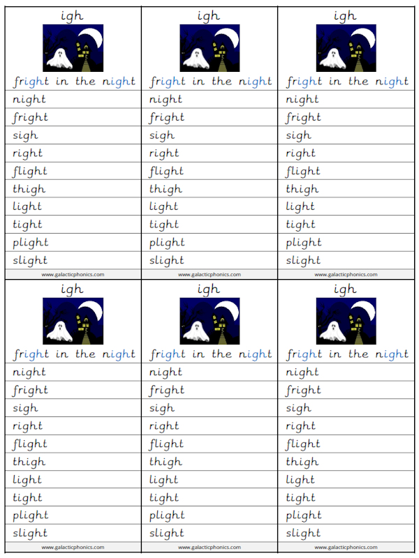 Free 'igh' phonics worksheets and games - Galactic Phonics