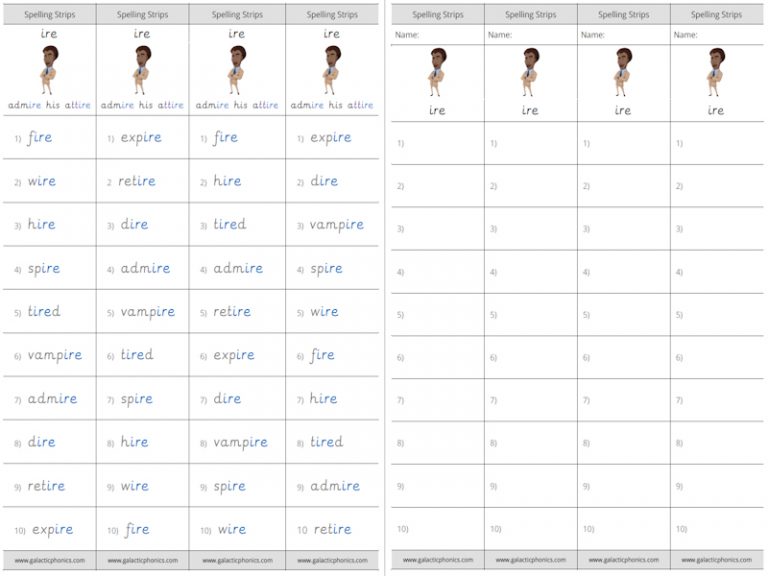 'ire' phonics worksheets and games - Galactic Phonics