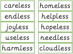 -less suffix word flashcards