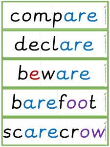 multisyllabic 'are' word flashcards