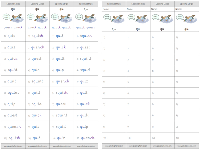 qu phonics worksheets and games - Galactic Phonics