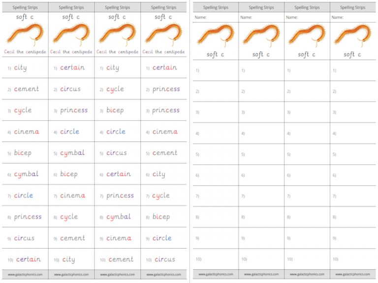 soft c phonics worksheets and games - Galactic Phonics