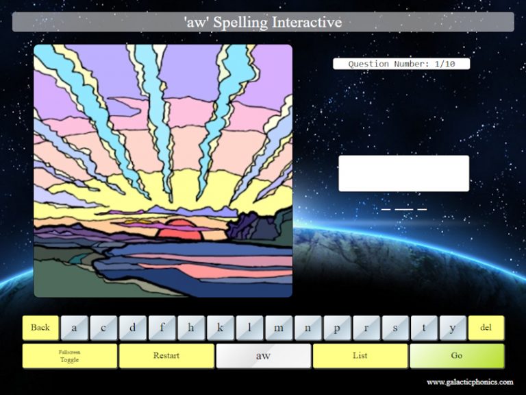 aw phonics worksheets and games - Galactic Phonics