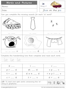 ie (long i) words and pictures worksheet