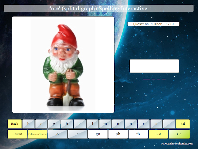 Free 'o-e' (split digraph) worksheets and games - Galactic Phonics