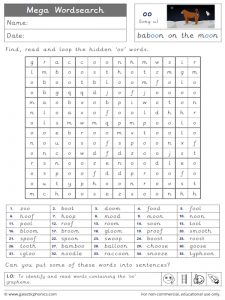 oo (long u) mega wordsearch worksheet