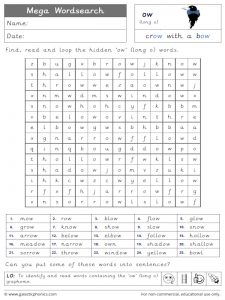 ow (long o) mega wordsearch worksheet