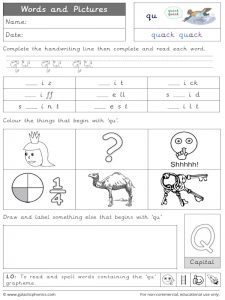 qu words and pictures worksheet
