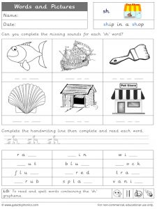 sh words and pictures worksheet