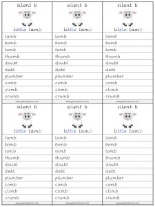 silent b spelling lists