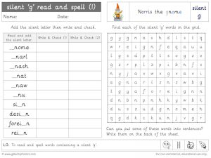 silent g read and spell worksheet