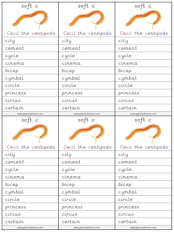 soft c phonics worksheets and games - Galactic Phonics