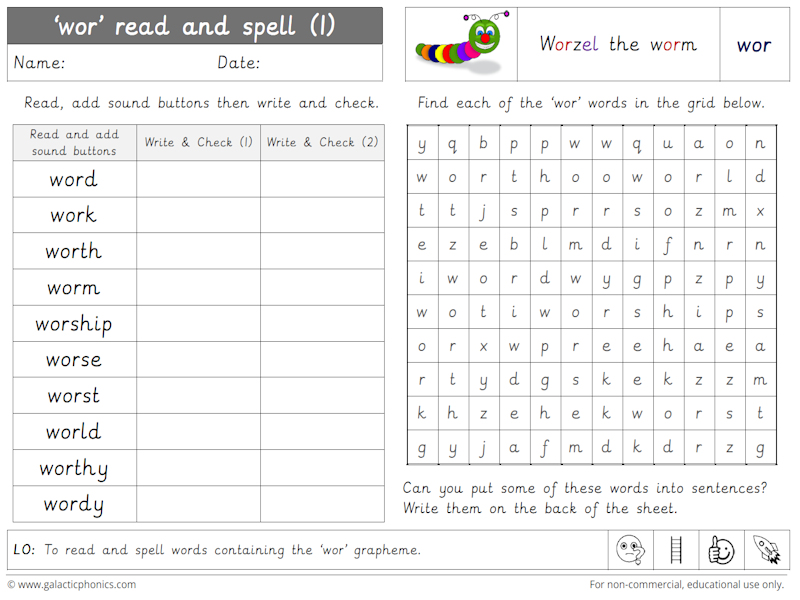 wor phonics worksheets and games - Galactic Phonics