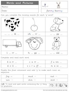 -y (long e) words and pictures worksheet