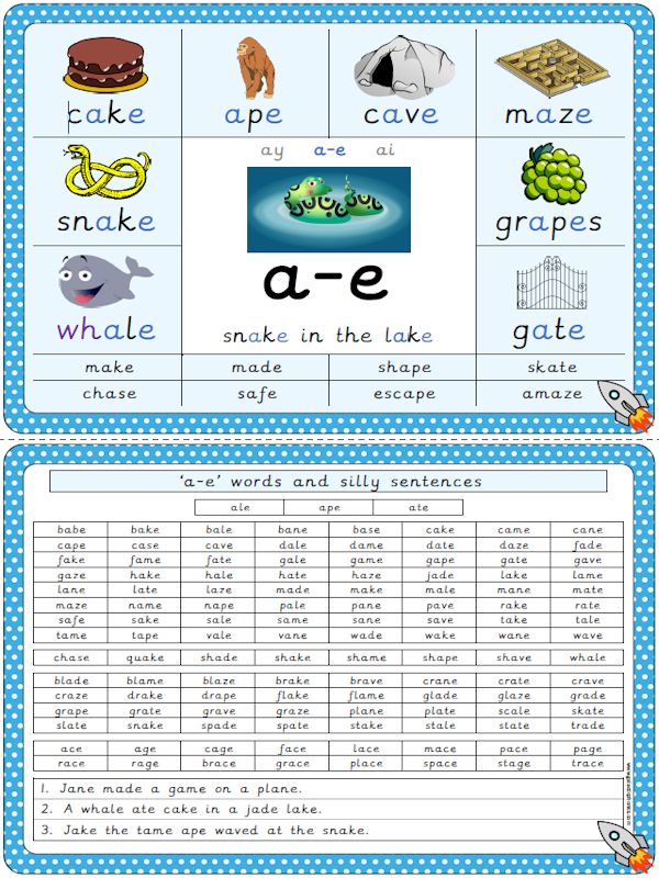 Free 'a-e' (split digraph) worksheets and games - Galactic Phonics