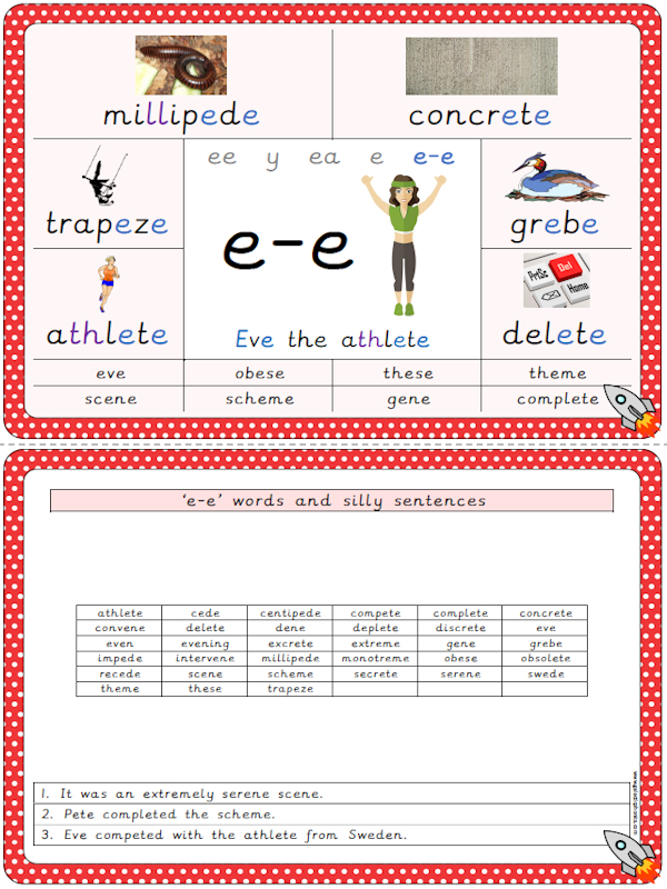 'e-e' (split digraph) phonics worksheets and games - Galactic Phonics