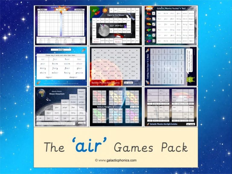 air phonics worksheets and games Galactic Phonics