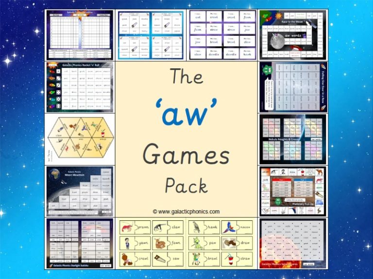 aw phonics worksheets and games - Galactic Phonics