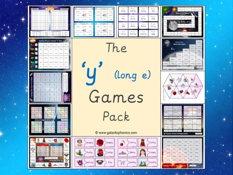 y (long e) phonics worksheets and games - Galactic Phonics