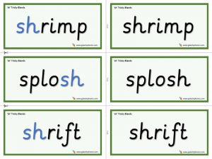 sh tricky blend word cards