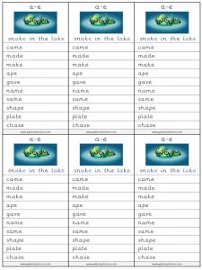 a-e (split digraph) spelling lists