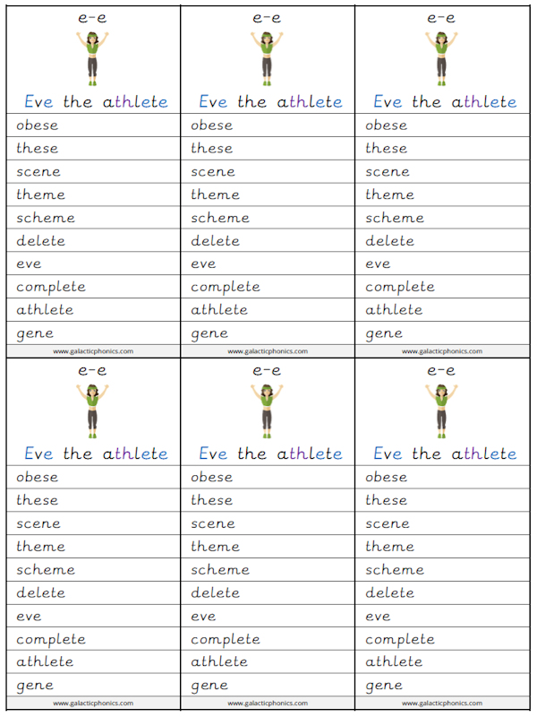 ee split digraph phonics worksheets and games - Galactic Phonics