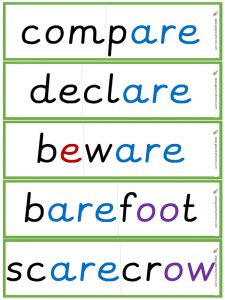 multisyllabic 'are' word flashcards