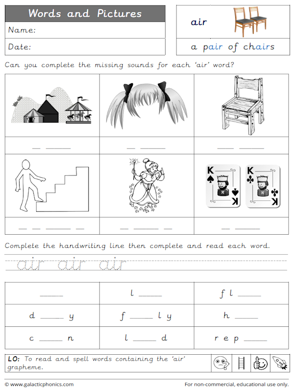 air phonics worksheets and games Galactic Phonics