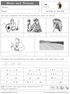 ie (long e) words and pictures worksheet
