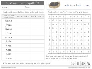 o-e (split digraph) read and spell worksheet (1)