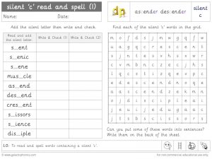 silent c read and spell worksheet