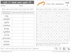 soft/gentle c read and spell worksheet