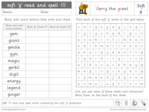soft g /gentle g read and spell worksheet