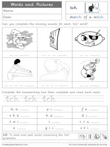 tch words and pictures worksheet