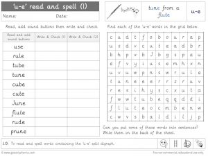 u-e (split digraph) read and spell worksheet (1)