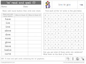 -ve read and spell worksheet