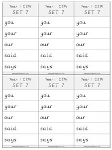 Year 1 CEW Set 7 Spelling Lists