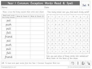 Year 1 CEW Set 9 Read and Spell Worksheet